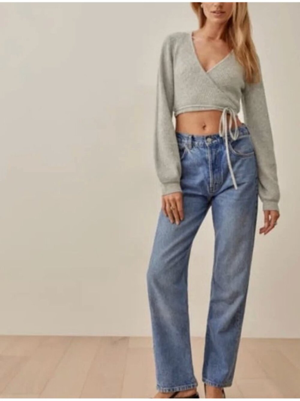 Reformation Remus Cashmere Tie-Front Sweater - MEDIUM